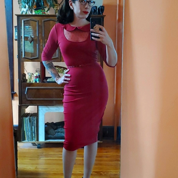 Unique Vintage Dresses & Skirts - Unique Vintage 1960s Burgundy Wiggle Dress
